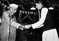 Receiving 1st prize in All India AIR Competition (1955) from President of India, Dr. Rajendra Prasad